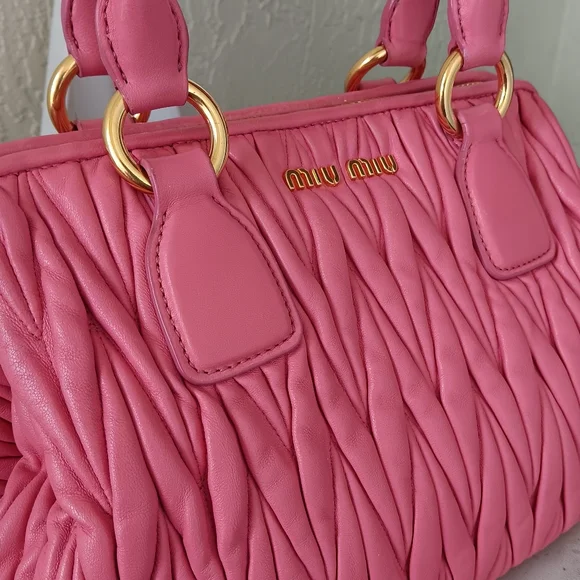 Miu Miu 💕 Pink Matelasse Nappa Leather Top Handle Satchel Bag Pristine ✨ - Picture 7 of 16